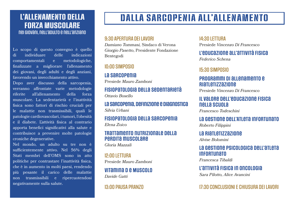 Pagina del programma del convegno sulla forza muscolare con l’intervento di Francesca Tibaldi