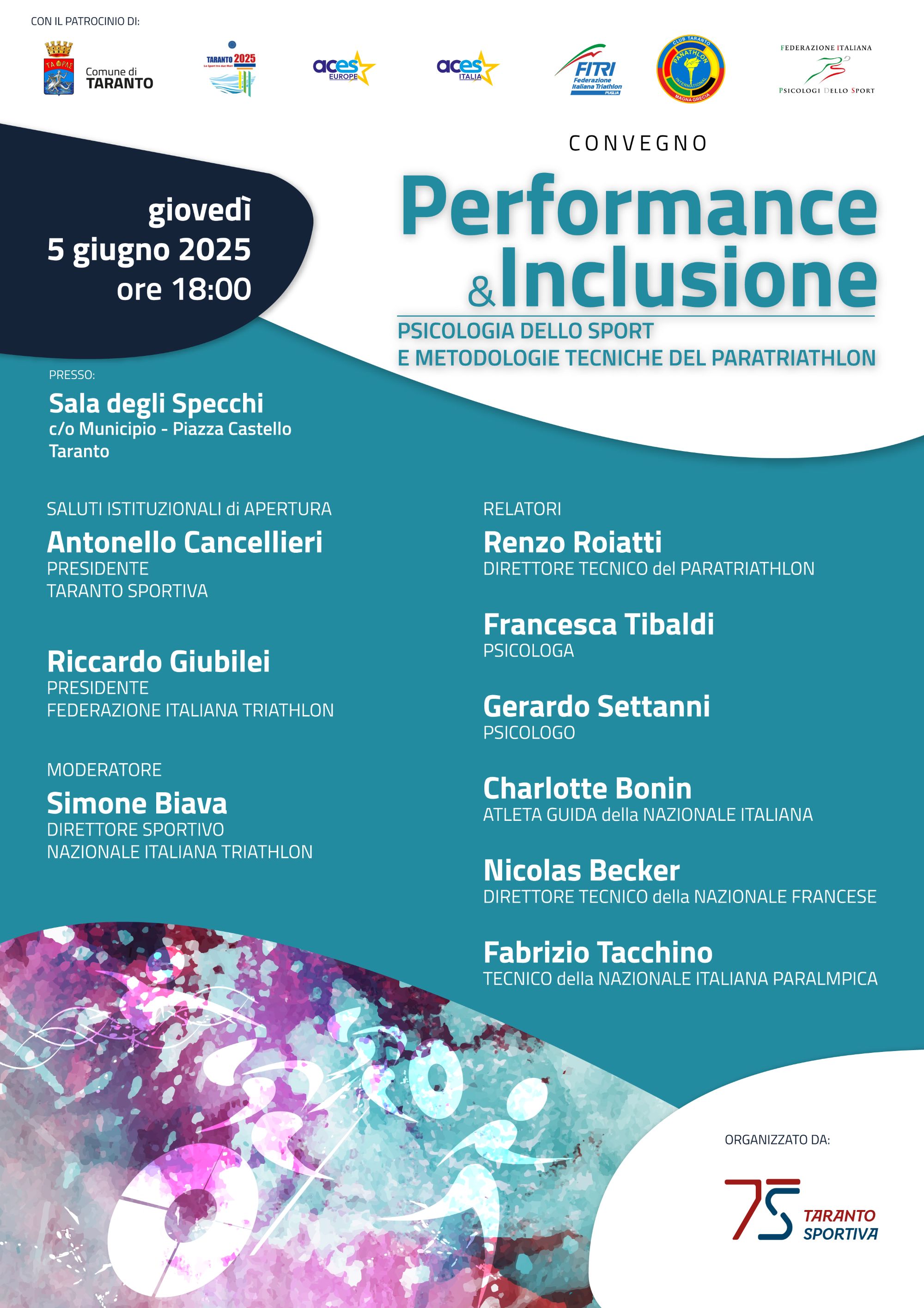 Locandina del convegno Performance e inclusione del 5 giugno 2025, con Francesca Tibaldi tra i relatori